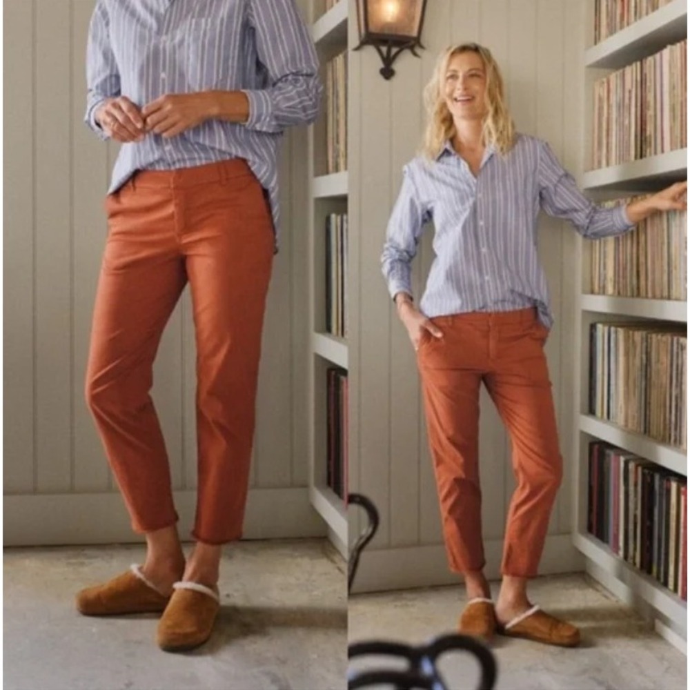 Frank & Eileen Wicklow Pants Women's Size 2 Rust Tan Cotton Blend Raw Hem Casual - Picture 2 of 13